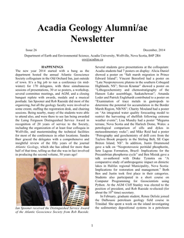 Acadia Geology Alumni/Ae Newsletter