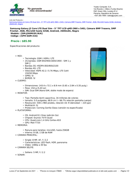 Samsung Galaxy J2 Core LTE Dual Sim - 5" TFT LCD Qhd (960 X 540), Cámara 8MP Trasera, 5MP Frontal , 8GB, Microsd Hasta 32GB, Android, 2600Mah, Negro