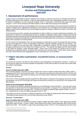 Liverpool Hope University Access and Participation Plan 2020-2025 1