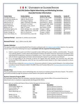 1SLE1703 Online Digital Advertising and Marketing Services Awarded Vendor Information