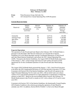 Reservoir Expected Operations the Operation of Lake Powell and Lake