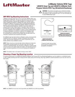 LMHNTG Hang Tag and LMUNTG Liftmaster Dual- Purpose Vehicle RFID Tag (Windshield/Headlamp)