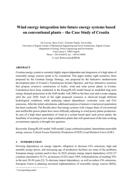 Wind Energy Integration Into Future Energy Systems Based on Conventional Plants – the Case Study of Croatia