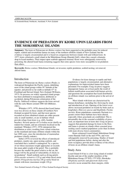 Evidence of Predation by Kiore Upon Lizards from The