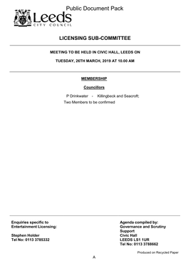 Agenda Document for Licensing Sub-Committee, 26/03/2019 10:00