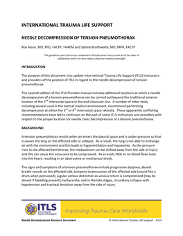 Needle Decompression for Tension Pneumothorax: Clinical Correlation with Catheter Length Can J Surg