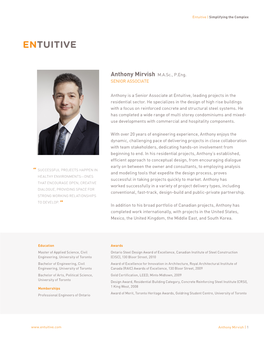 Anthony Mirvish M.A.Sc., P.Eng. SENIOR ASSOCIATE