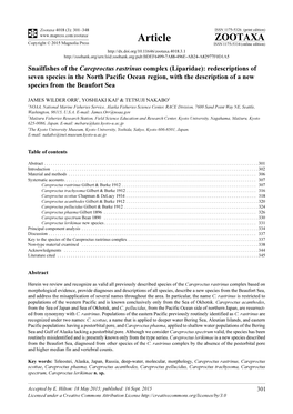 Snailfishes of the Careproctus Rastrinus Complex (Liparidae)