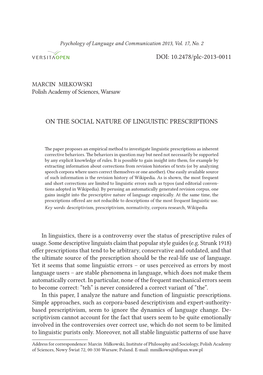 DOI: 10.2478/Plc-2013-0011 on the SOCIAL NATURE of LINGUISTIC