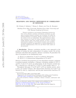 Measuring and Testing Dependence by Correlation of Distances