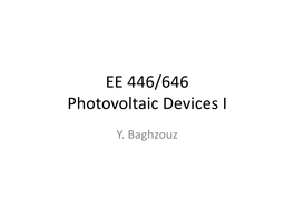 Photovoltaic Devices I