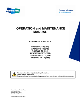 OPERATION and MAINTENANCE MANUAL