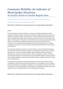 Commuter Mobility: an Indicator of Municipality Attraction an Analysis Based on Swedish Register Data