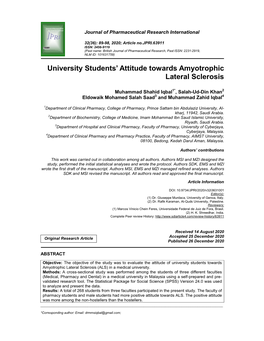 University Students' Attitude Towards Amyotrophic Lateral Sclerosis