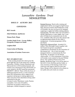 Lancashire Gardens Trust NEWSLETTER