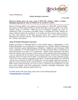 To Kollam Municipal Corporation (KMC) Vide Rating Rationale Issued on 8-Feb-2017