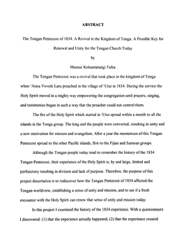 The Tongan Pentecost of 1834 : a Revival in the Kingdom of Tonga