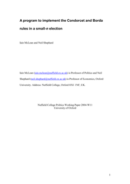 A Program to Implement the Condorcet and Borda Rules in a Small-N Election