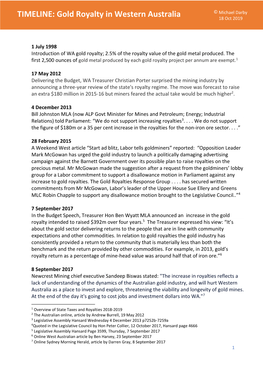 TIMELINE: Gold Royalty in Western Australia © Michael Darby 18 Oct 2019