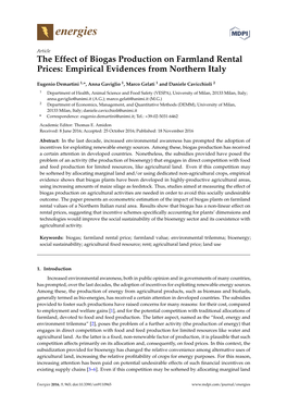 The Effect of Biogas Production on Farmland Rental Prices: Empirical Evidences from Northern Italy