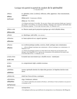 Lexique Très Partiel Et Partial Du Sanskrit De La Spiritualité ( 15 Décembre 2006 )