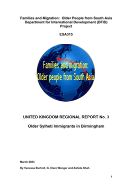 Families and Migration: Older People from South Asia Department for International Development (DFID) Project