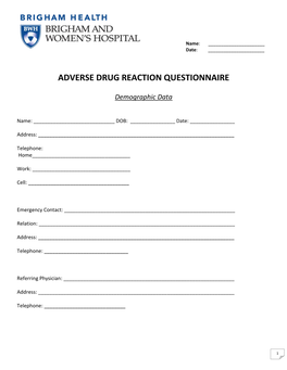 Adverse Drug Reaction Questionnaire