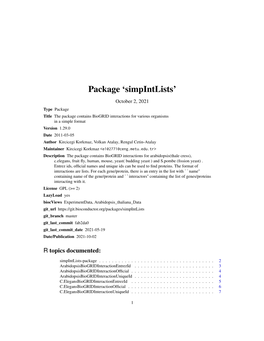 Simpintlists: the Package Contains Biogrid Interactions for Various