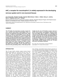 Trkc, a Receptor for Neurotrophin-3, Is Widely Expressed in the Developing Nervous System and in Non-Neuronal Tissues