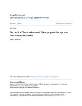 Biochemical Characterization of 2-Nitropropane Dioxygenase from Hansenula MRAKII