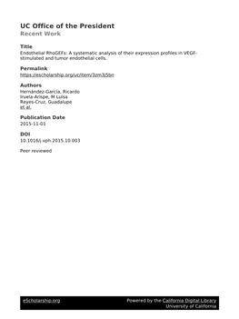 Endothelial Rhogefs: a Systematic Analysis of Their Expression Profiles in VEGF- Stimulated and Tumor Endothelial Cells