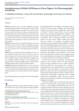 Autosplenectomy of Sickle Cell Disease in Zaria, Nigeria: an Ultrasonographic Assessment