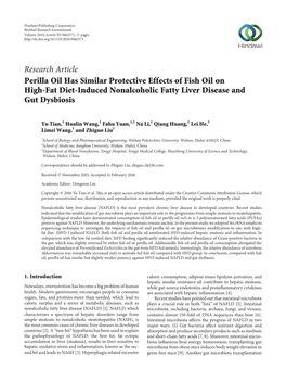 Research Article Perilla Oil Has Similar Protective Effects of Fish Oil on High-Fat Diet-Induced Nonalcoholic Fatty Liver Disease and Gut Dysbiosis