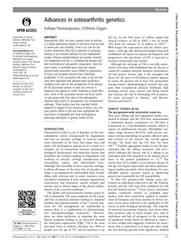 Advances in Osteoarthritis Genetics Kalliope Panoutsopoulou, Eleftheria Zeggini