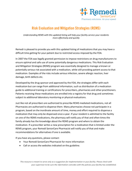 Risk Evaluation and Mitigation Strategies (REMS)