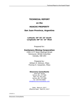 TECHNICAL REPORT on the HUACHI PROPERTY San Juan Province