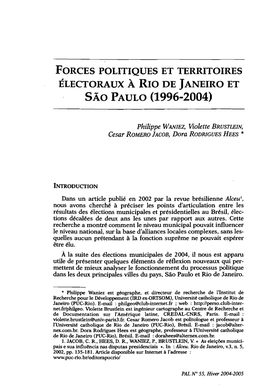Forces Politiques Et Territoires Électoraux À Rio De Janeiro Et Sâo Paulo (1996-2004)