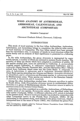Wood Anatomy of Anthemideae, Ambrosieae, Calenduleae, and Arctotideae (Compositae)