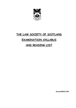 The Law Society of Scotland Examination Syllabus and Reading List