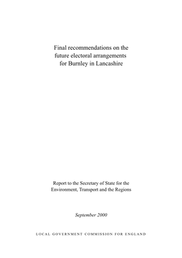Final Recommendations on the Future Electoral Arrangements for Burnley in Lancashire