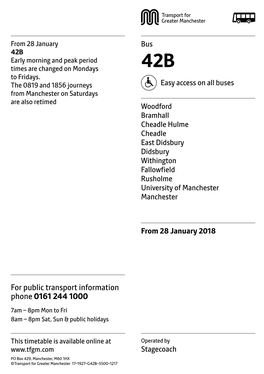 42B Early Morning and Peak Period Times Are Changed on Mondays 42B to Fridays