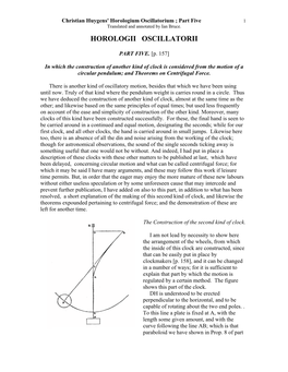 Christian Huygens' Horologium Oscillatorium ; Part Five 1 Translated and Annotated by Ian Bruce