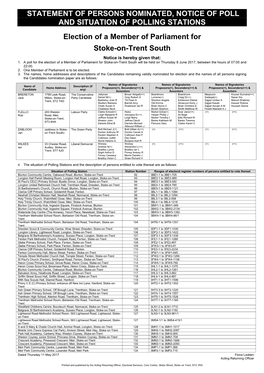 Statement of Persons Nominated & Notice of Poll & Situation of Polling Stations