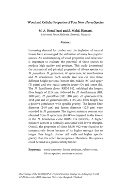 Wood and Cellular Properties of Four New Hevea Species M. A. Norul Izani and S. Mohd. Hamami