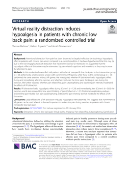 Virtual Reality Distraction Induces Hypoalgesia in Patients with Chronic Low Back Pain: a Randomized Controlled Trial