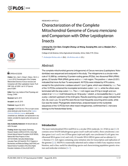 Characterization of the Complete Mitochondrial Genome of Cerura Menciana and Comparison with Other Lepidopteran Insects