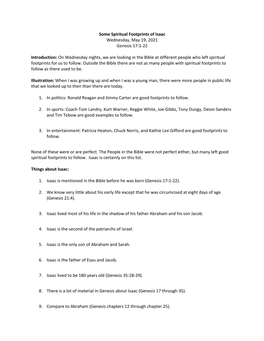 Some Spiritual Footprints of Isaac Wednesday, May 19, 2021 Genesis 17:1-22