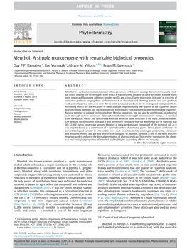 Menthol: a Simple Monoterpene with Remarkable Biological Properties ⇑ Guy P.P