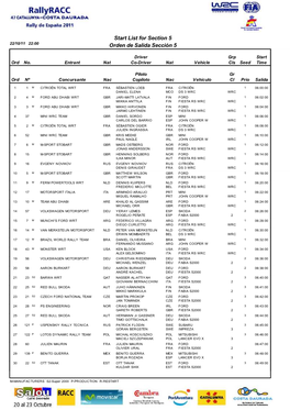 Orden De Salida Sección 5 Start List for Section 5