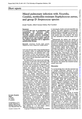 Short Reports Mixed Pulmonary Infection with Nocardia, Candida